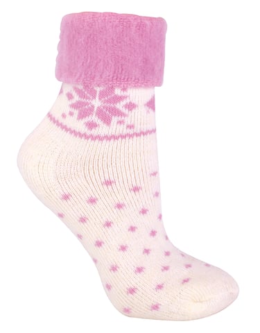 Sängstrumpor i ull för damer med Fairisle-design | Sock Snob | Thermo-loungestrumpor för vintern | Används till stövlar, sömn, utomhus eller som present | Xmas Christmas Designs - Cream