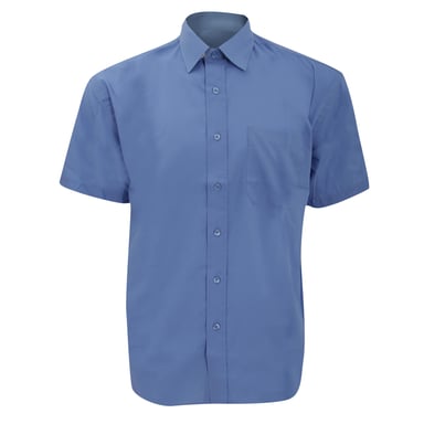 Russell Collection Mens Short Sleeve Poly-Cotton Easy Care Poplin Shirt (Corporate Blue)