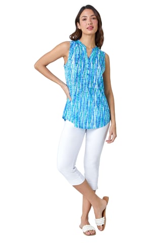 Abstract Stripe Burnout V-Neck  Pintuck Shirt