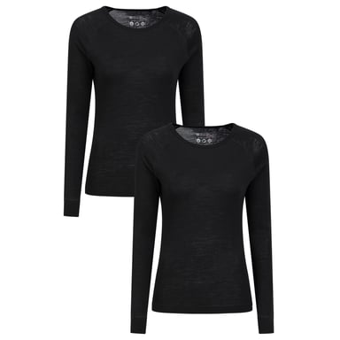 Mountain Warehouse Womens/Ladies Merino Wool Round Neck Base Layer Top (Pack of 2) (Black)