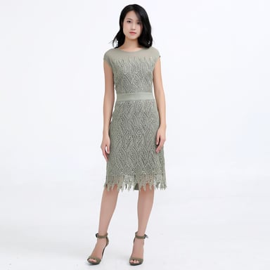 Fitted dress in macro lace and tulle