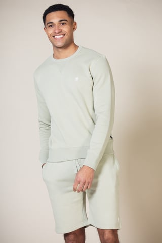 Light Green Cotton Blend Sweatshirt And Short Set