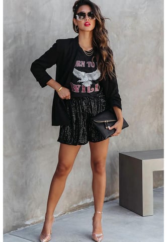 Dam Sequin High Waist Casual Shorts i Svart