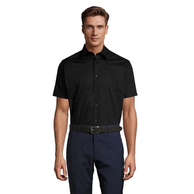 SOLS Mens Broadway Stretch Short-Sleeved Shirt (Black)