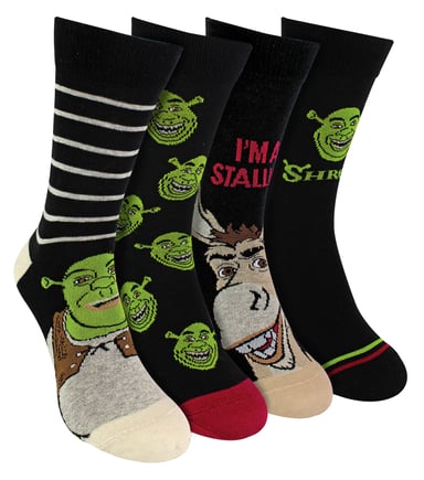 4 par Multipack Shrek-strumpor för herrar | Andningsaktiva, roliga, nya åsnesockor, Dreamworks-strumpor | Shrek-presenter - Shrek / Åsnan