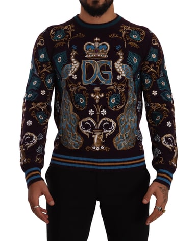 Dolce & Gabbana Herr Bordeaux Cashmere DG Crown Broderad Tröja