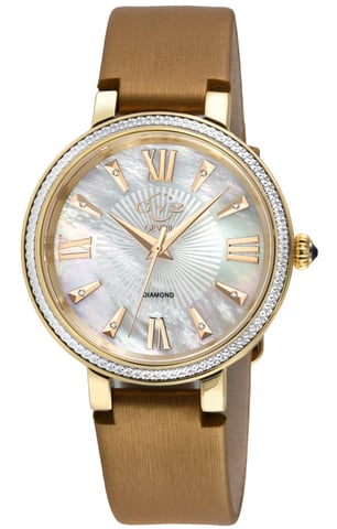 GV2 Dames Genoa 12532S Zwitserse Kwarts Moeder van Parel Diamant Beige Lederen Horloge