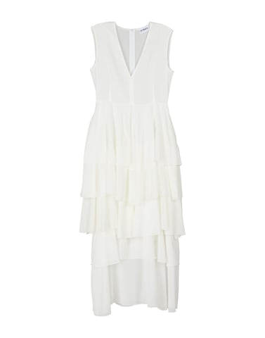 Ainea White Crepe Ruffle Dress