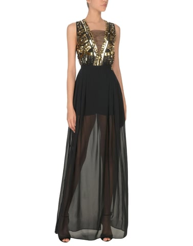 Mangano Black Chiffon Full Length Dress