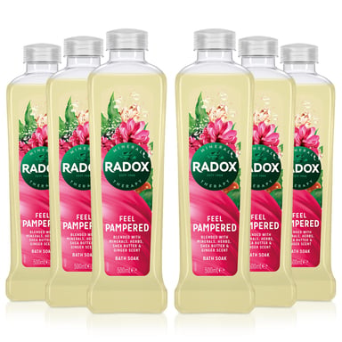 Radox 100% Nature Inspired Fragrances Bath Soak, Feel Pampered, 6 Pack, 500ml