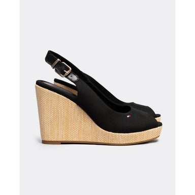 Tommy Hilfiger Iconic Elena Sling Back Womens Black Wedge Sandals