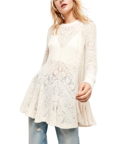 Free People Women's Blouse White Ivory Crochet Crewneck