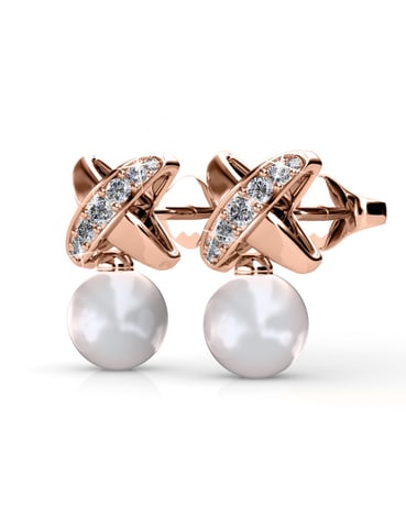 Chris Pearl Earrings - Rose Gold and Crystal