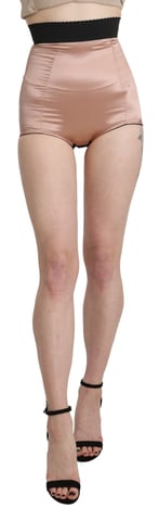 Dolce & Gabbana Women's Beige Silk High Waist Mini Hot Pants Shorts