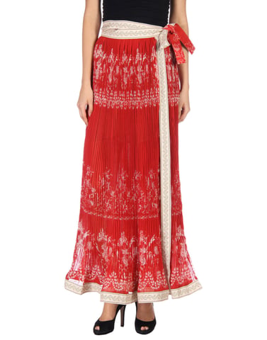 Etro Red Crepe Floral Design Full Length Skirt