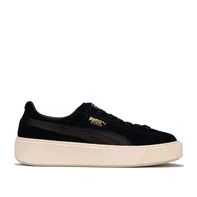 Women's Puma Suede Platform Mono Satin Trainers in Black