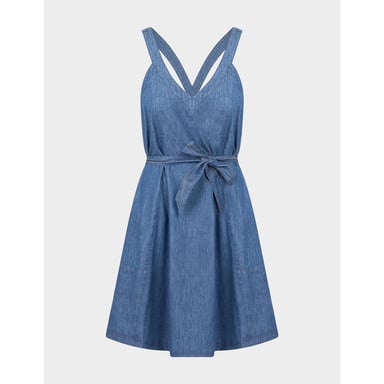 Women's Armani Belt Flare Denim Dress in Denim