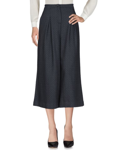Manila Grace Grey Cotton High Waisted Wide Leg Cropped Trousers