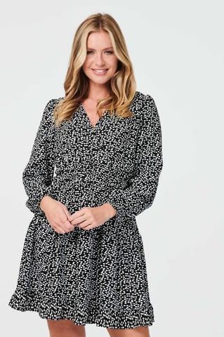 Ditsy Print V-Neck Skater Dress