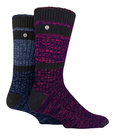 Heren Katoenen Dress Sokken | Jeep | Middelzware Gebreide Spirit Sokken, Casual Ribbelpatroon Dagelijkse Sokken - Petrol / Paars