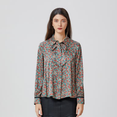 Ascot-tie flower print shirt