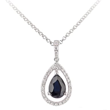 18ct White Gold Sapphire and Diamond Teardrop Pendant Necklace