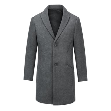 Men's Long Slim Fit Winter Warm Business Wool Coat Grey