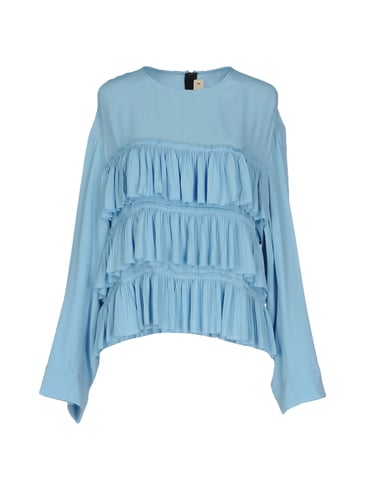 Marni Sky Blue Crepe Ruffle Blouse