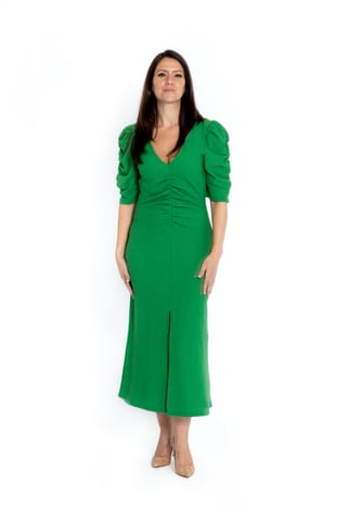 Midi jurk met rimpels - Groen
