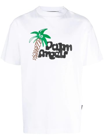 Palm Angels Sketchy Palm Tree Print Klassisches T-Shirt in Weiß