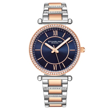 Roségoud en blauw "Aria" Kwarts 36 mm