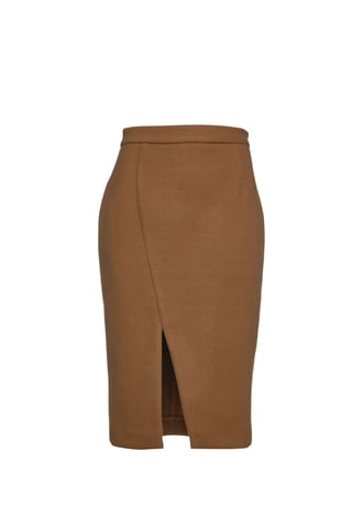 Camel kokerrok van imitatiemouflon