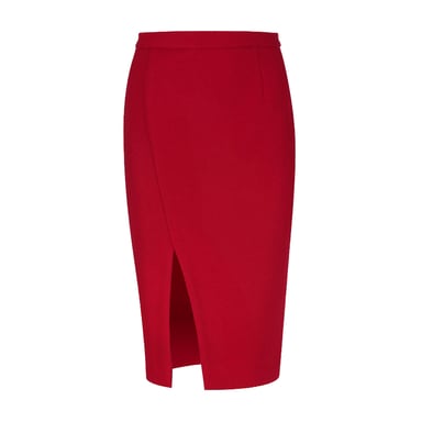 Dark Red Faux Mouflon Pencil Skirt