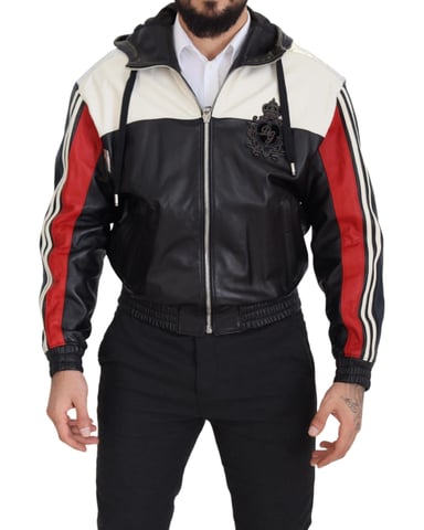 Dolce & Gabbana Svart Läder Huva Blouson Jacka Herrjacka