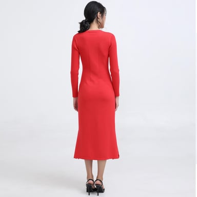 Midi jumper-dress with V -neckline