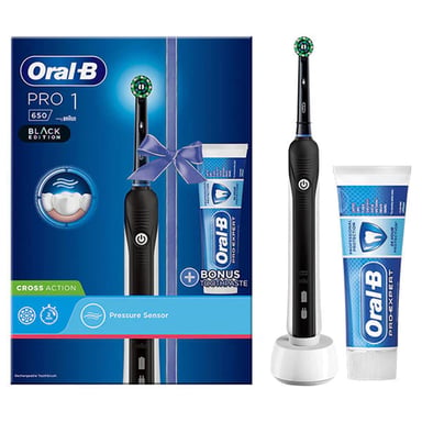 Oral-B Pro 1-650 Black Electric Toothbrush with Toothbrush Head & Bonus Pro-Expert Professional Protection Toothpaste