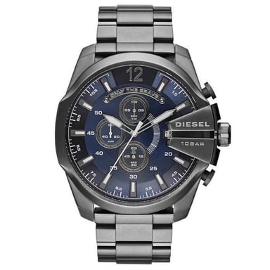 Diesel DZ4329 Mega Chief Chronograaf Blauwe Wijzerplaat Gunmetal Ion-plated Herenhorloge
