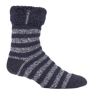 Heat Holders - Luxe fleece gevoerde bedsokken voor heren - Houtskoolstreep (Olwen)
