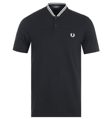 Men's Fred Perry Bomber Collar Pique Polo Shirt in Black