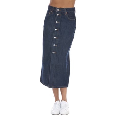 Women's Levis Button Front Midi Skirt in Indigo