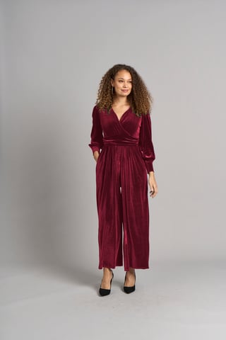 Ava Velvet Jumpsuit - Berry