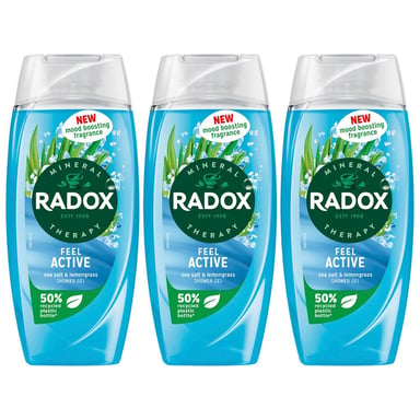 Radox Mineral Therapy Shower Gel Feel Active with Sea Salt & Lemongrass, 225ml,3 Pack
