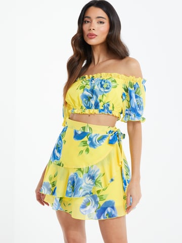 Yellow Floral Wrap Mini Skirt