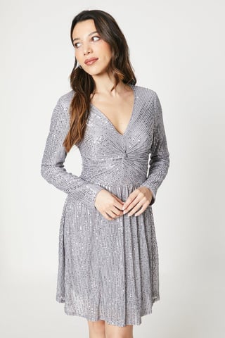 Twist Front Sequin Mini Dress