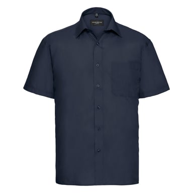 Russell Collection Mens Short Sleeve Poly-Cotton Easy Care Poplin Shirt (French Navy)