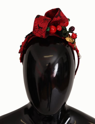 Dolce & Gabbana Women's Cherry Silk Crystal Bow Logo Diadem Tiara Headband