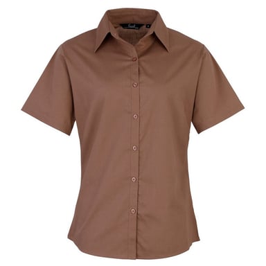 Premier Short Sleeve Poplin Blouse / Plain Work Shirt (Brown)