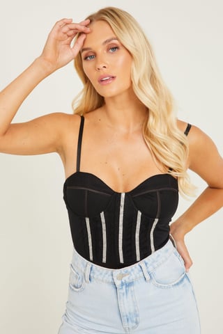 Black Embellished Bodysuit