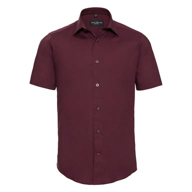 Russell Collection Mens Stretch Fitted Short-Sleeved Shirt (Port)