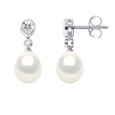 Drop Earrings Jewelry Sweet Water Beads 7-8mm White Pears 925